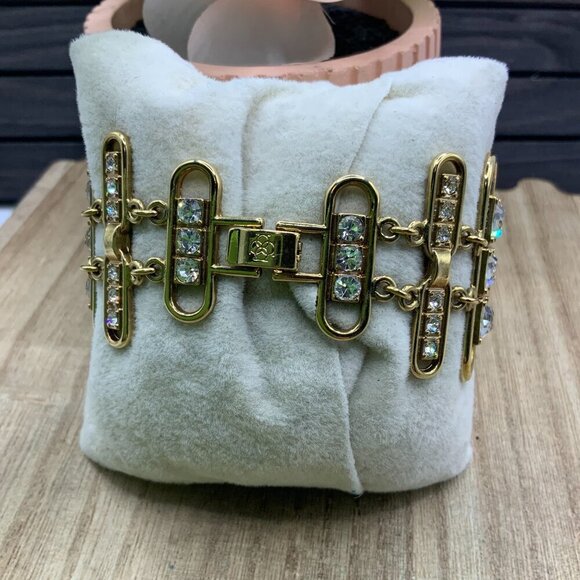 Ann Taylor Rhinestone Gold Tone Link Connectors Bracelet - Picture 4 of 10